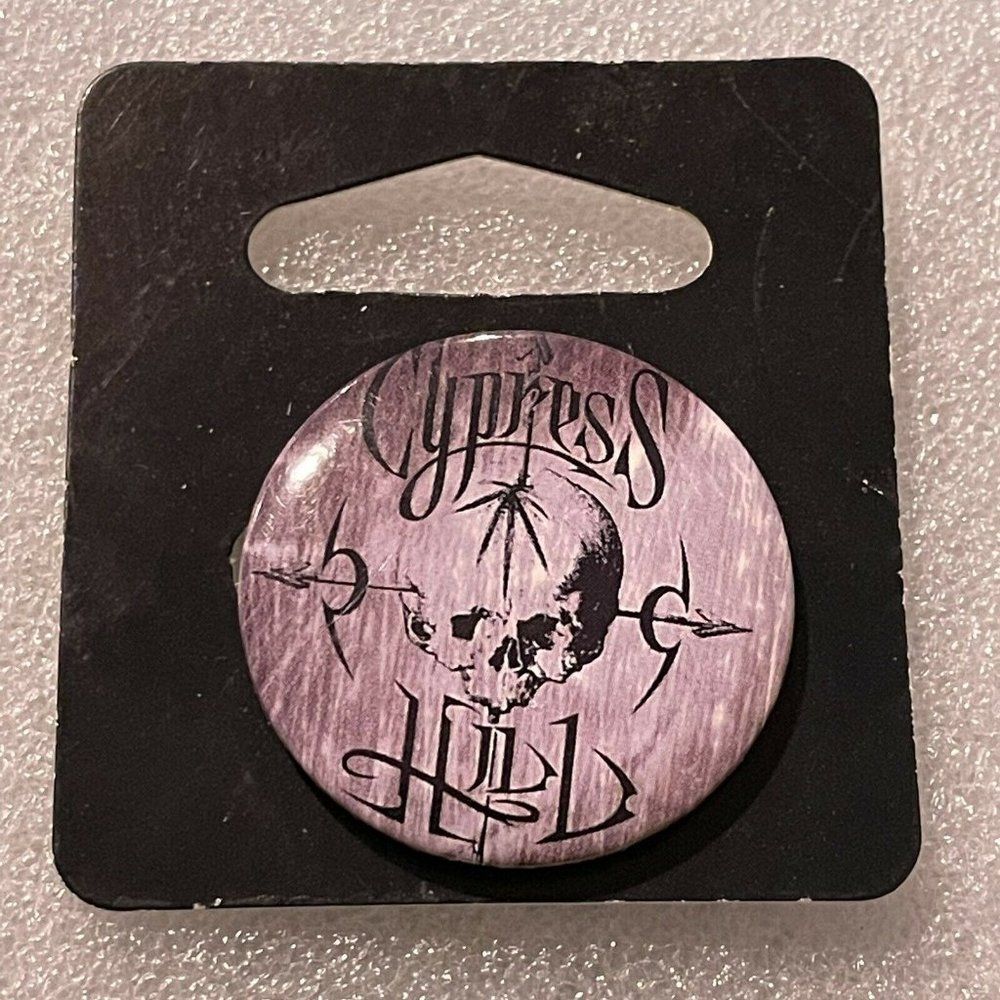 VTG 1993 Cypress Hill Promo Button Pin Pinback Logo Compass Skull Pot Leaf Logo